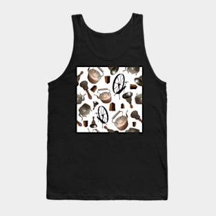 Bells, Books, Spinning Wheels and Kettles on White Tank Top